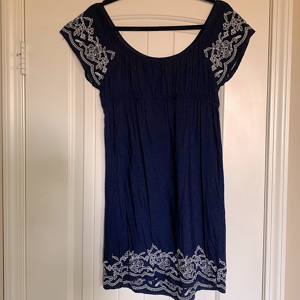 Navy Paisley Trimmed Dress